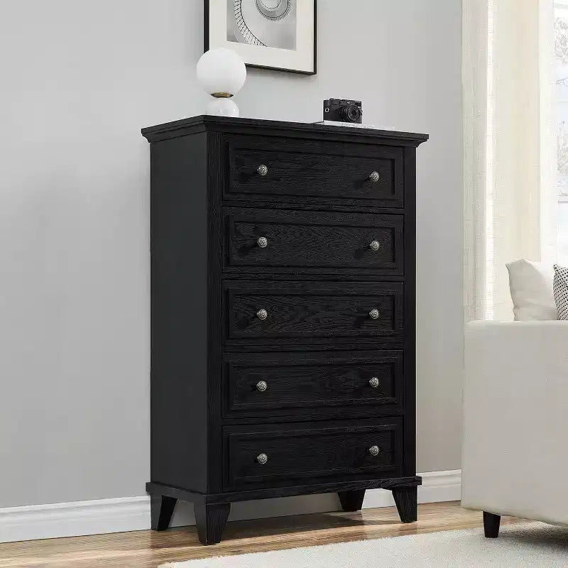 Grande commode blanche, commode 5 tiroirs pour chambre à coucher, meuble de rangement vintage pour placard, salon, couloir