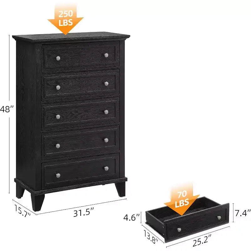 Grande commode blanche, commode 5 tiroirs pour chambre à coucher, meuble de rangement vintage pour placard, salon, couloir