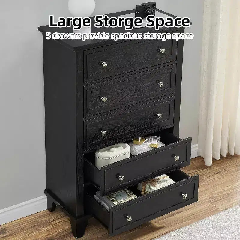 Grande commode blanche, commode 5 tiroirs pour chambre à coucher, meuble de rangement vintage pour placard, salon, couloir