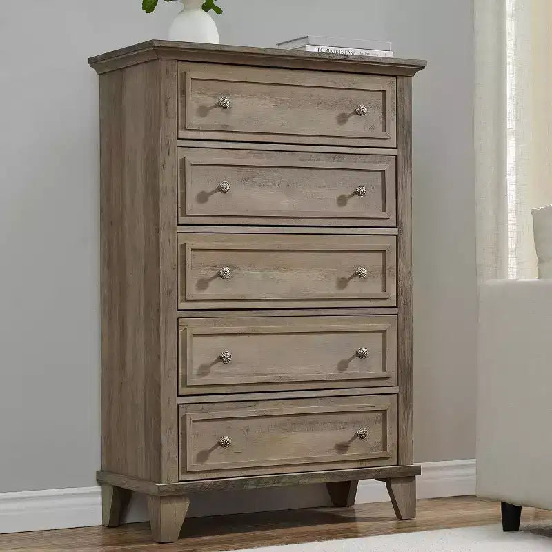 Grande commode blanche, commode 5 tiroirs pour chambre à coucher, meuble de rangement vintage pour placard, salon, couloir