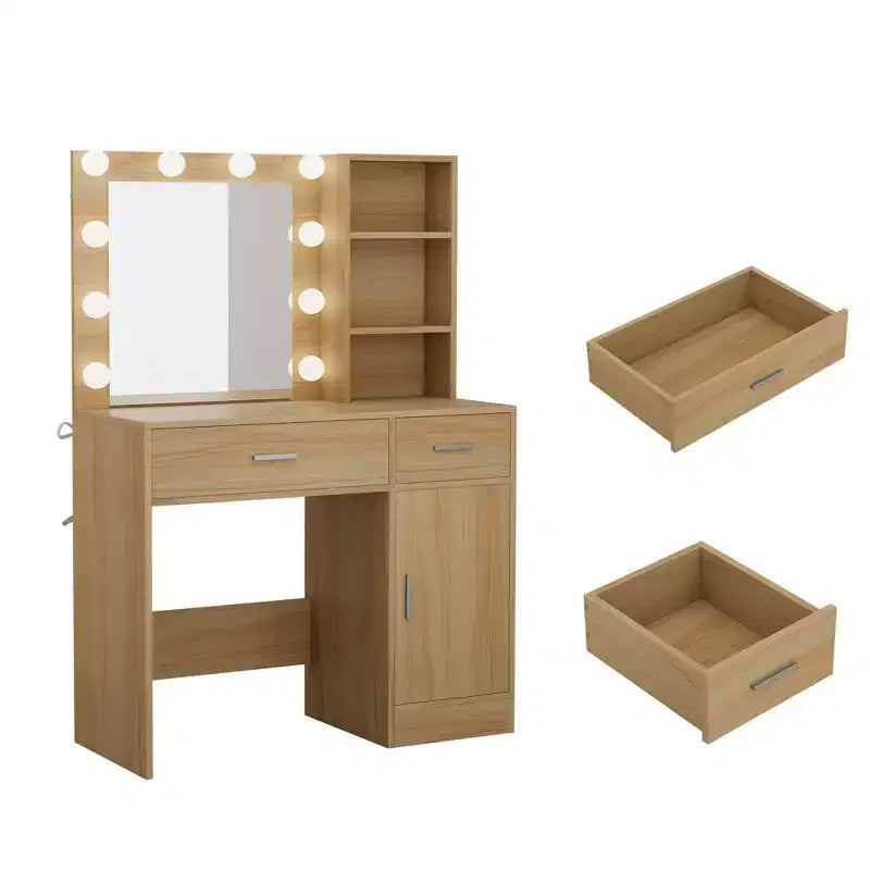 Table de coiffeuse avec miroir, prise électrique et 10 lumières, table de maquillage avec 3 tiroirs, 3 modes de couleurs disponibles pour la chambre à coucher