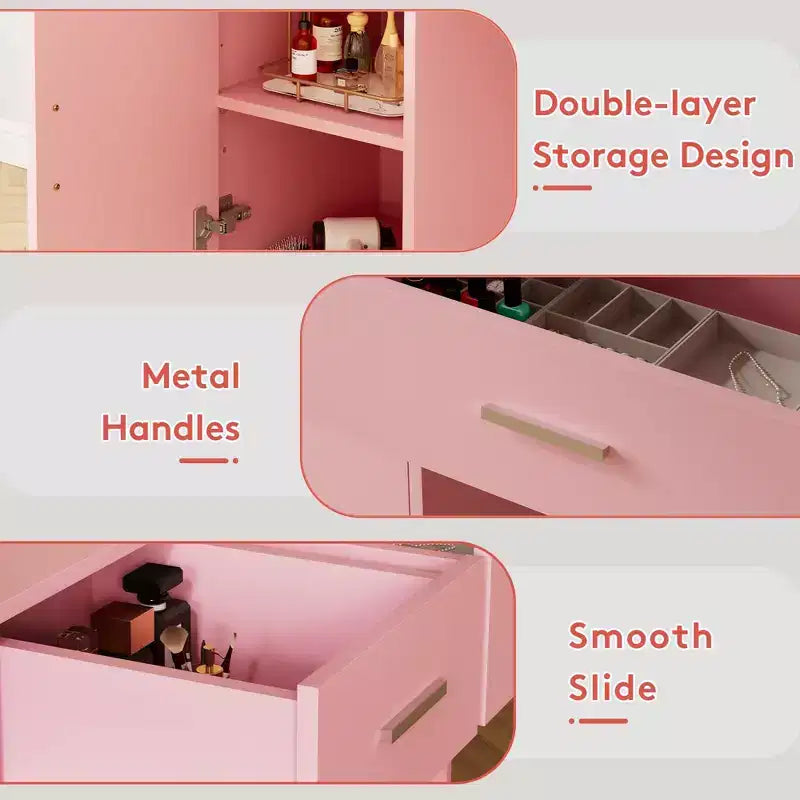 Table de coiffeuse avec miroir, prise électrique et 10 lumières, table de maquillage avec 3 tiroirs, 3 modes de couleurs disponibles pour la chambre à coucher