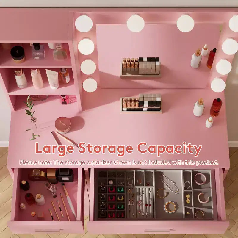 Table de coiffeuse avec miroir, prise électrique et 10 lumières, table de maquillage avec 3 tiroirs, 3 modes de couleurs disponibles pour la chambre à coucher