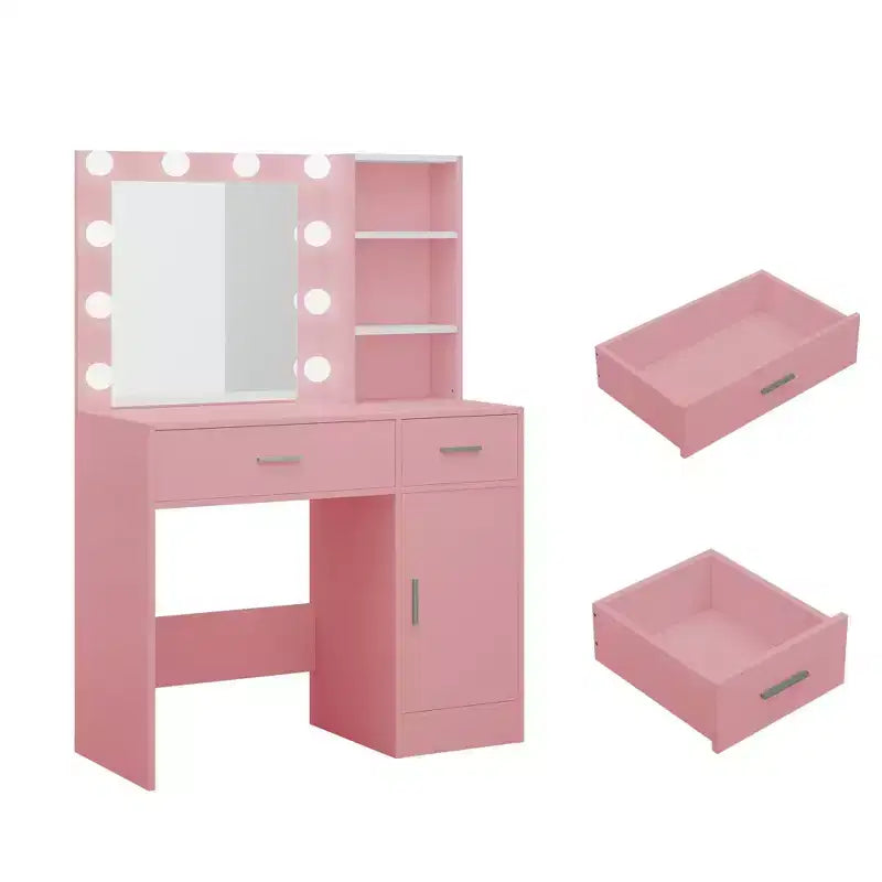 Table de coiffeuse avec miroir, prise électrique et 10 lumières, table de maquillage avec 3 tiroirs, 3 modes de couleurs disponibles pour la chambre à coucher