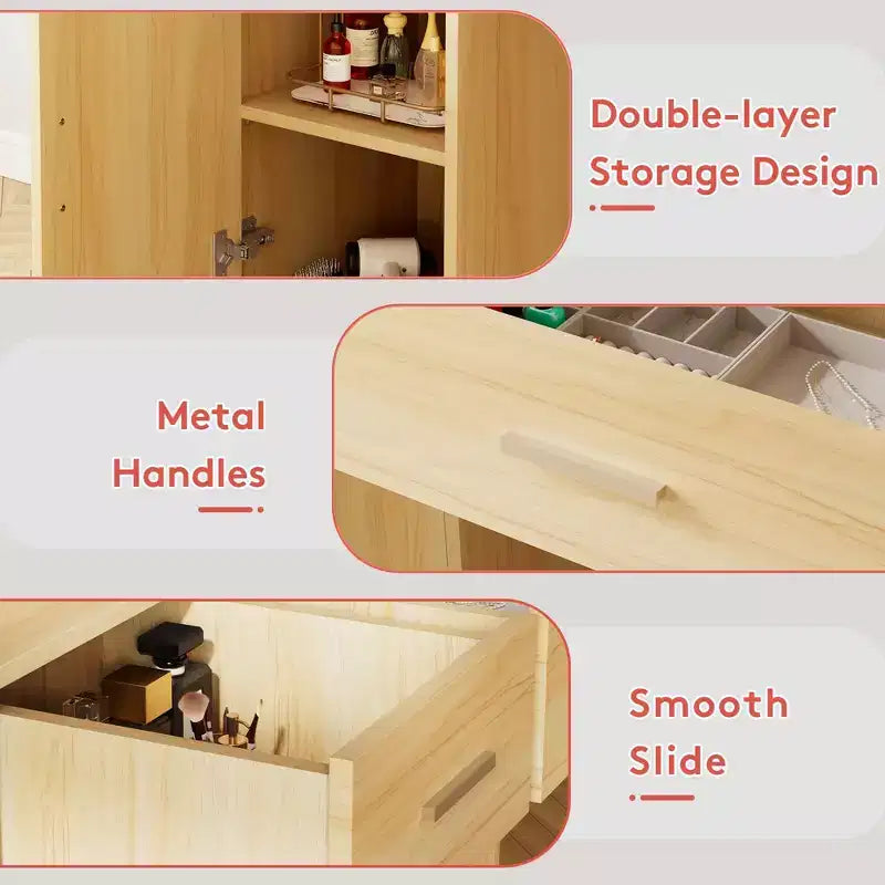 Table de coiffeuse avec miroir, prise électrique et 10 lumières, table de maquillage avec 3 tiroirs, 3 modes de couleurs disponibles pour la chambre à coucher