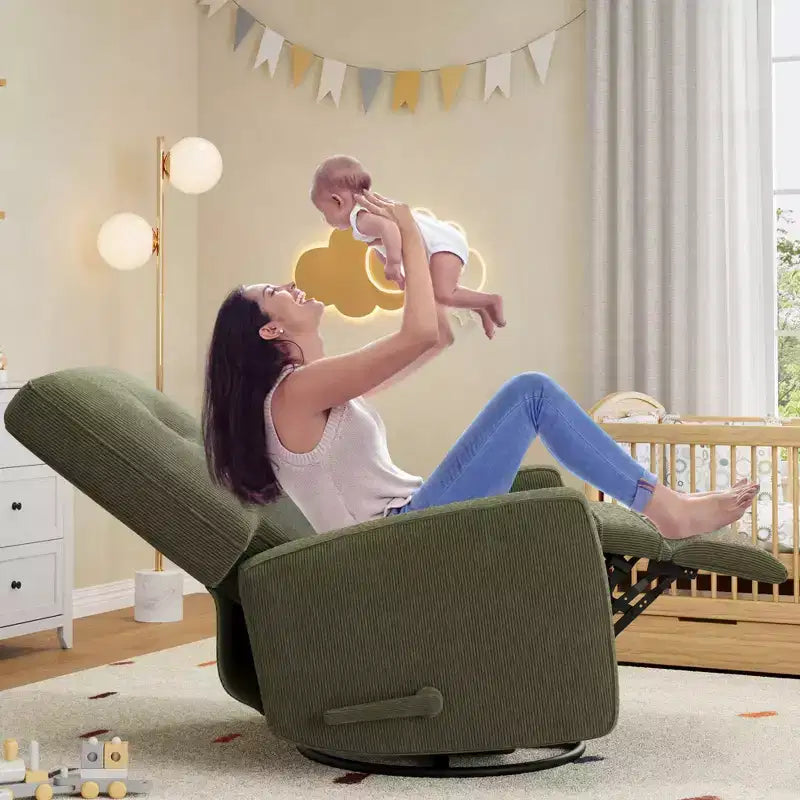 Fauteuil inclinable berçant 360° pour adultes, fauteuil à bascule pour chambre d'enfant, salon, chambre à coucher, bureau, lin