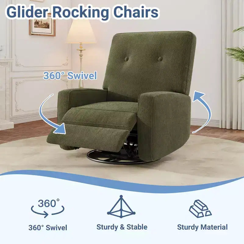 Fauteuil inclinable berçant 360° pour adultes, fauteuil à bascule pour chambre d'enfant, salon, chambre à coucher, bureau, lin