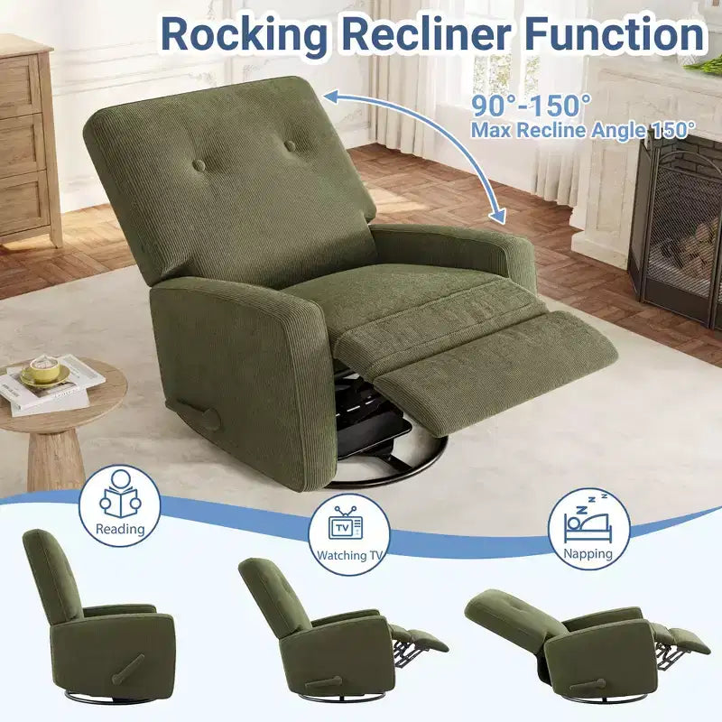 Fauteuil inclinable berçant 360° pour adultes, fauteuil à bascule pour chambre d'enfant, salon, chambre à coucher, bureau, lin