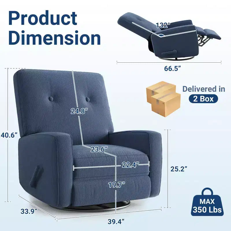 Fauteuil inclinable berçant 360° pour adultes, fauteuil à bascule pour chambre d'enfant, salon, chambre à coucher, bureau, lin