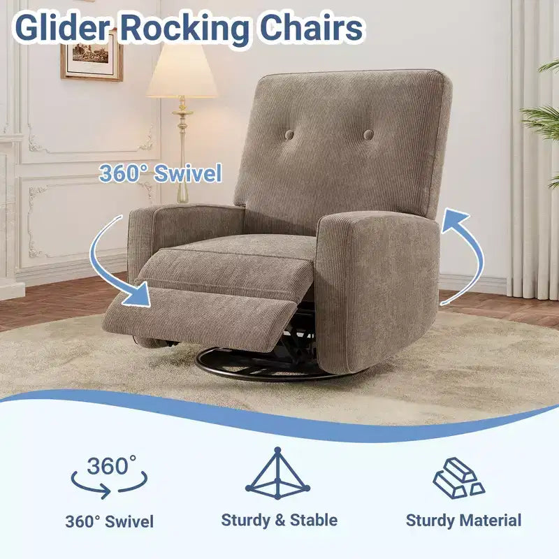 Fauteuil inclinable berçant 360° pour adultes, fauteuil à bascule pour chambre d'enfant, salon, chambre à coucher, bureau, lin