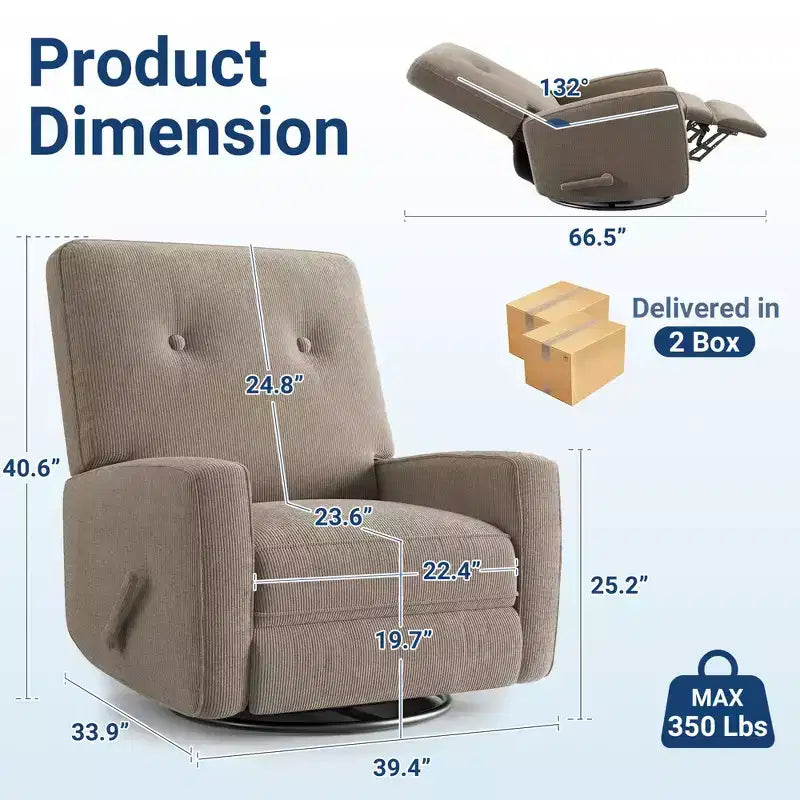 Fauteuil inclinable berçant 360° pour adultes, fauteuil à bascule pour chambre d'enfant, salon, chambre à coucher, bureau, lin