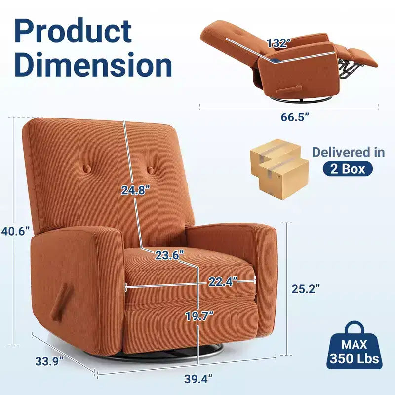 Fauteuil inclinable berçant 360° pour adultes, fauteuil à bascule pour chambre d'enfant, salon, chambre à coucher, bureau, lin