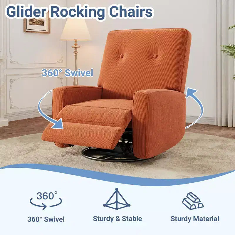 Fauteuil inclinable berçant 360° pour adultes, fauteuil à bascule pour chambre d'enfant, salon, chambre à coucher, bureau, lin