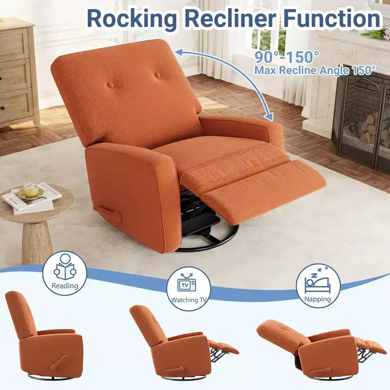 Fauteuil inclinable berçant 360° pour adultes, fauteuil à bascule pour chambre d'enfant, salon, chambre à coucher, bureau, lin