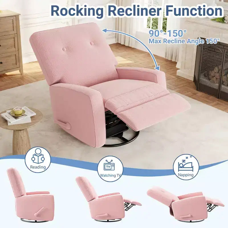 Fauteuil inclinable berçant 360° pour adultes, fauteuil à bascule pour chambre d'enfant, salon, chambre à coucher, bureau, lin