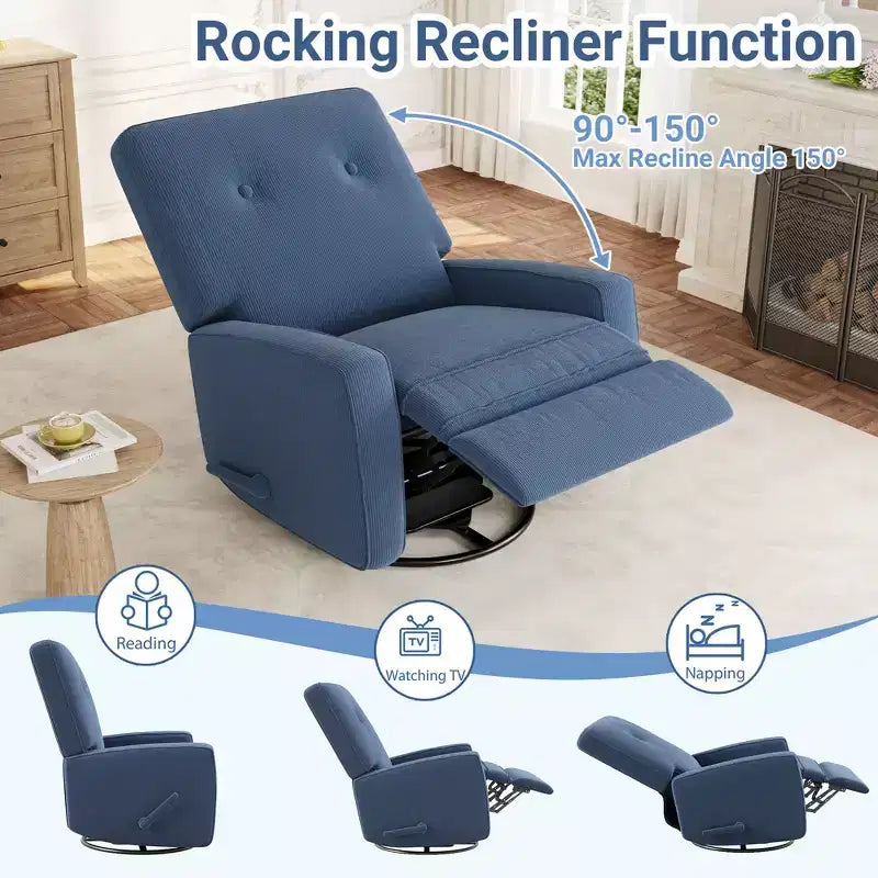 Fauteuil inclinable berçant 360° pour adultes, fauteuil à bascule pour chambre d'enfant, salon, chambre à coucher, bureau, lin