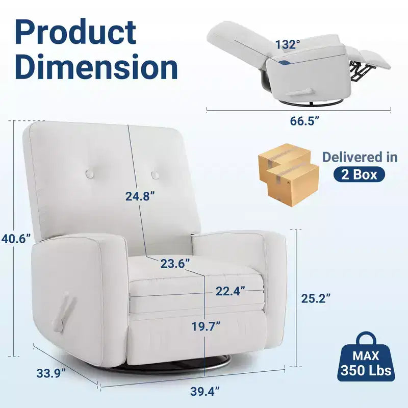 Fauteuil inclinable berçant 360° pour adultes, fauteuil à bascule pour chambre d'enfant, salon, chambre à coucher, bureau, lin