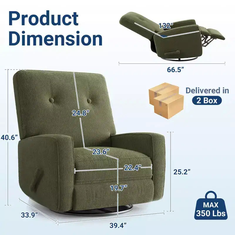 Fauteuil inclinable berçant 360° pour adultes, fauteuil à bascule pour chambre d'enfant, salon, chambre à coucher, bureau, lin
