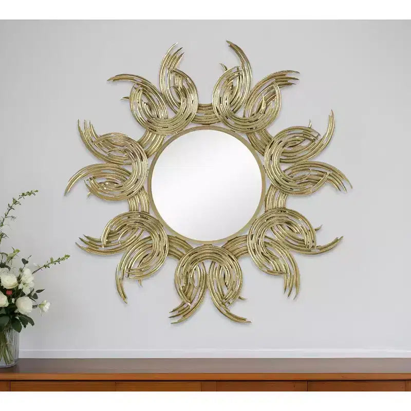 Miroir d'appoint rond Soleil doré abstrait encadré de fer