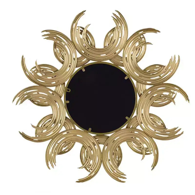 Miroir d'appoint rond Soleil doré abstrait encadré de fer