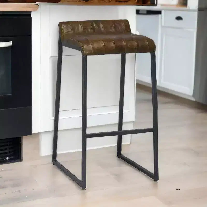 Chaise de bar sans dossier hauteur comptoir en fer marron et noir