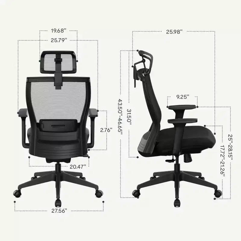 Chaise de bureau ergonomique standard, coussin d'assise en mousse, noir
