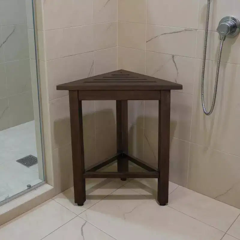 Banc de douche d'angle en teck brun foncé
