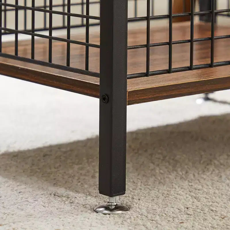 Table d'appoint haute, table de chevet de rangement avec panier métallique coulissant pour salon ou chambre à coucher, gris/marron