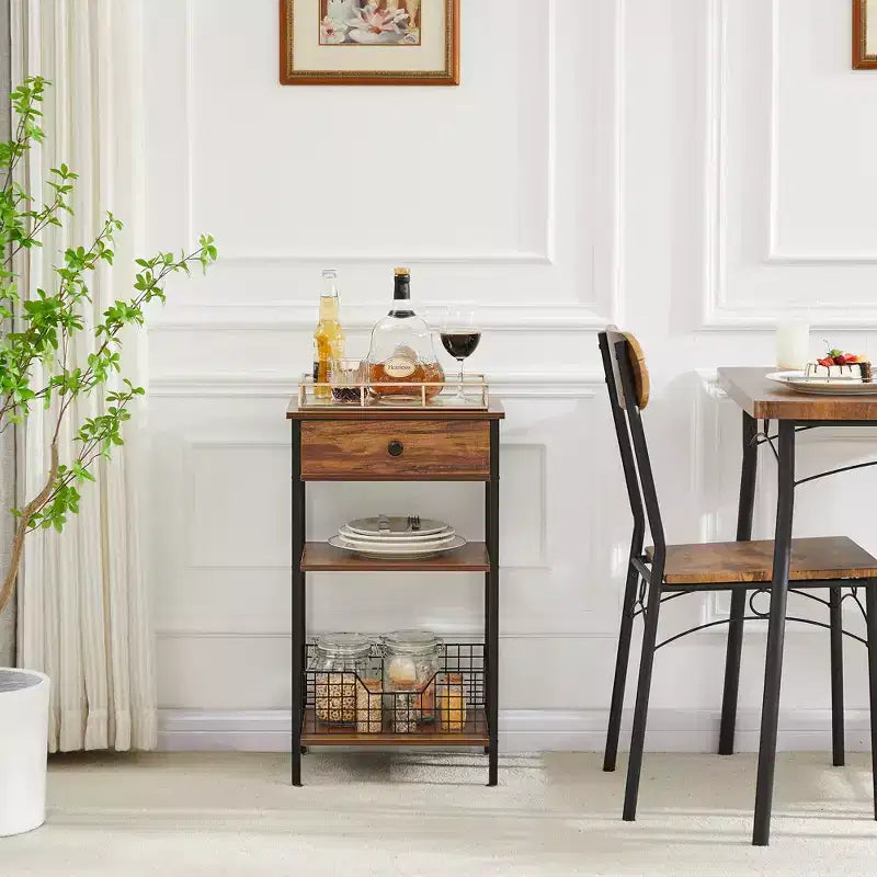 Table d'appoint haute, table de chevet de rangement avec panier métallique coulissant pour salon ou chambre à coucher, gris/marron