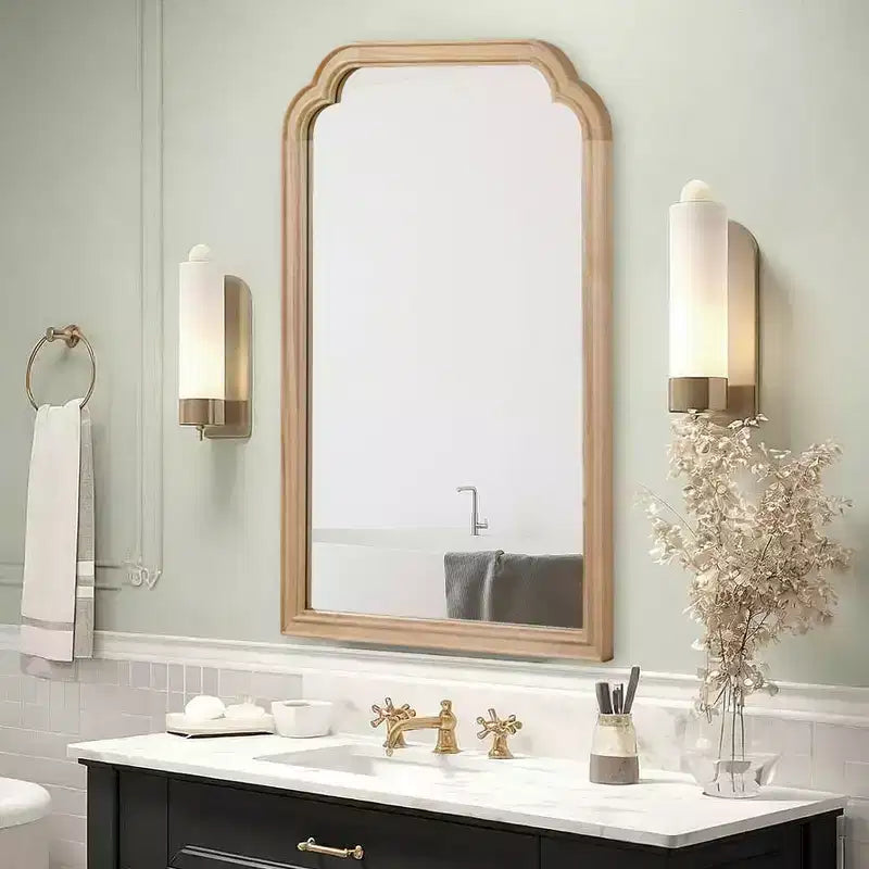 Miroir décoratif en bois massif à bords arrondis pour chambre à coucher, salle de bain et salon - Bois naturel