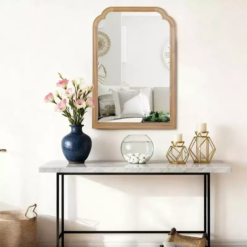 Miroir décoratif en bois massif à bords arrondis pour chambre à coucher, salle de bain et salon - Bois naturel