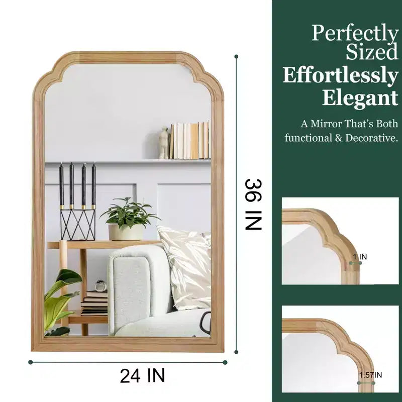 Miroir décoratif en bois massif à bords arrondis pour chambre à coucher, salle de bain et salon - Bois naturel