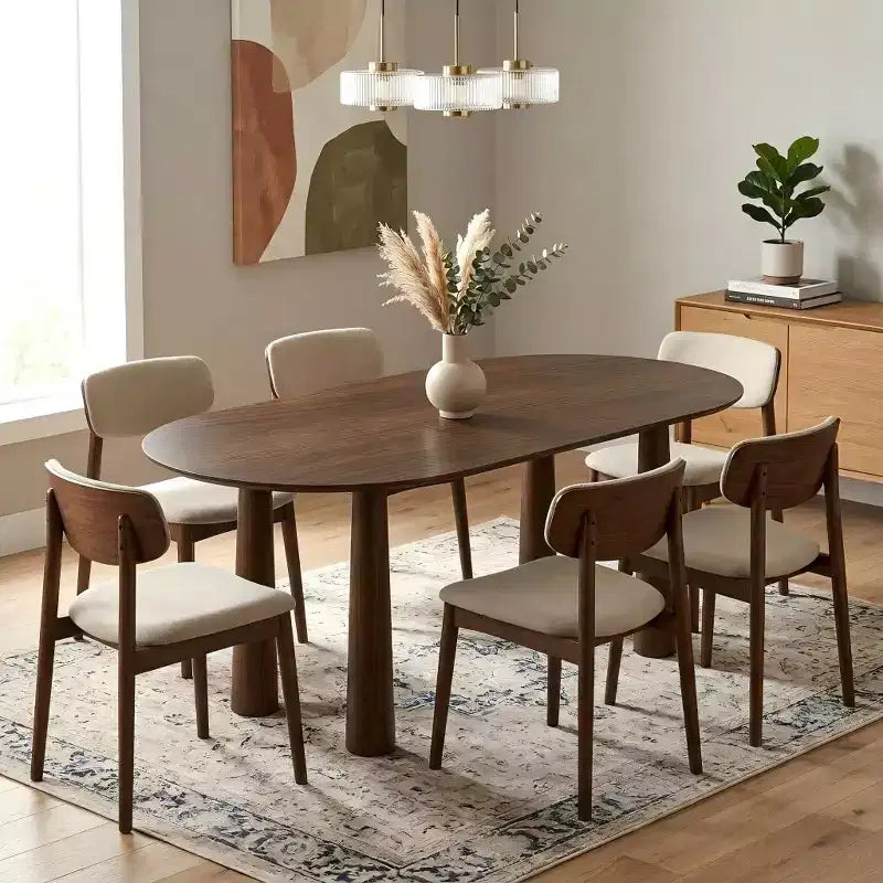 Table de salle à manger ovale en bois avec 4 pieds Table de cuisine moderne pour 6 personnes