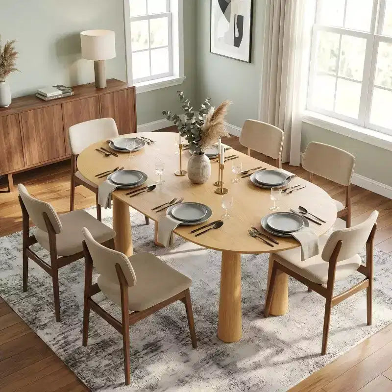 Table de salle à manger ovale en bois avec 4 pieds Table de cuisine moderne pour 6 personnes