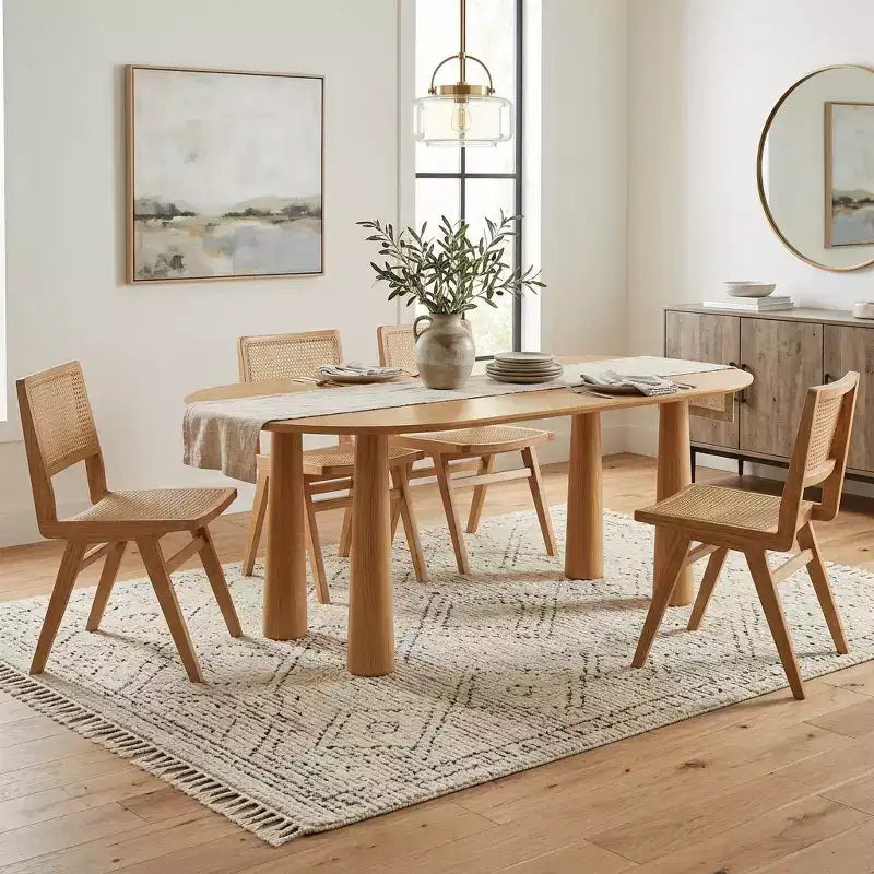 Table de salle à manger ovale en bois avec 4 pieds Table de cuisine moderne pour 6 personnes