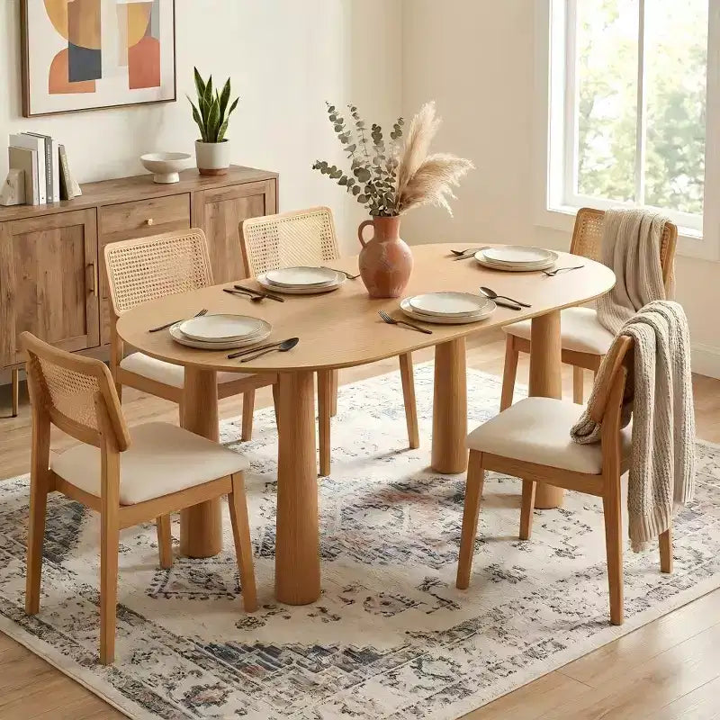 Table de salle à manger ovale en bois avec 4 pieds Table de cuisine moderne pour 6 personnes