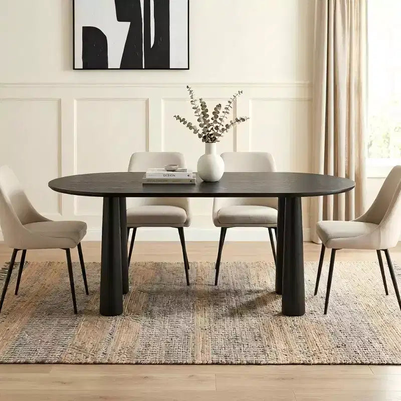 Table de salle à manger ovale en bois avec 4 pieds Table de cuisine moderne pour 6 personnes