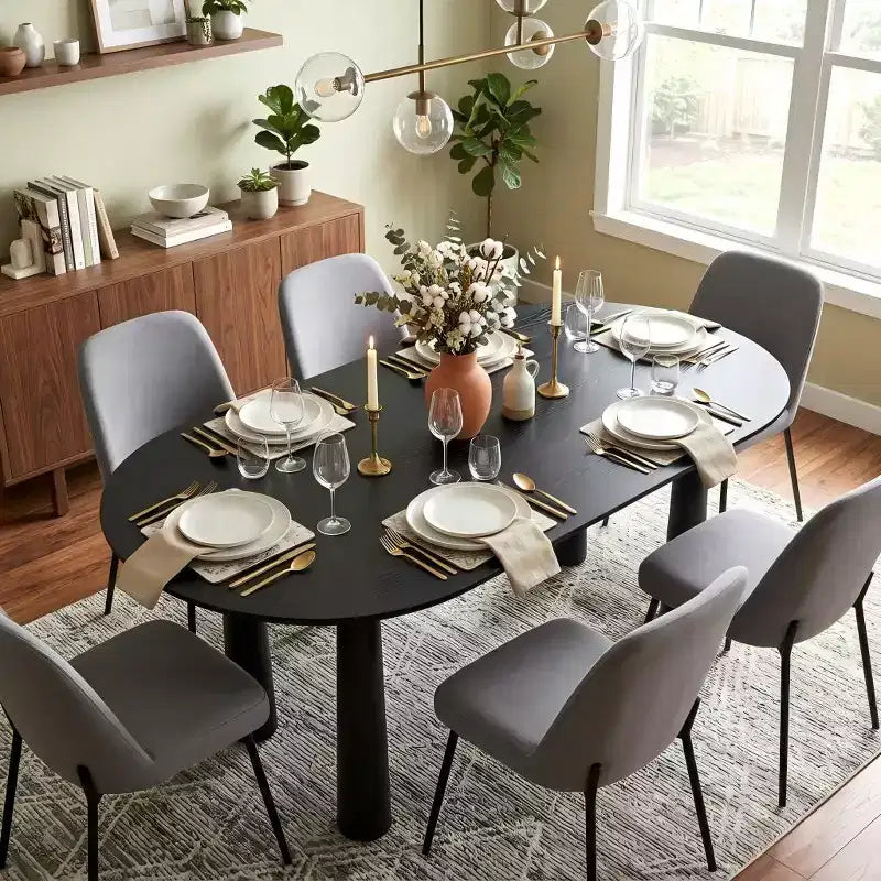 Table de salle à manger ovale en bois avec 4 pieds Table de cuisine moderne pour 6 personnes