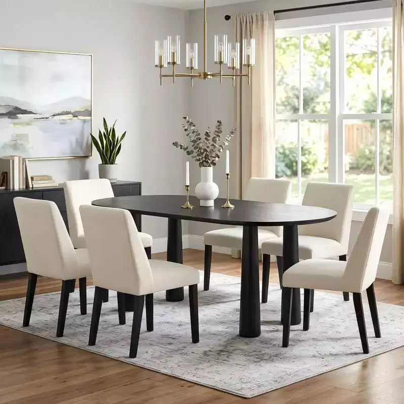Table de salle à manger ovale en bois avec 4 pieds Table de cuisine moderne pour 6 personnes