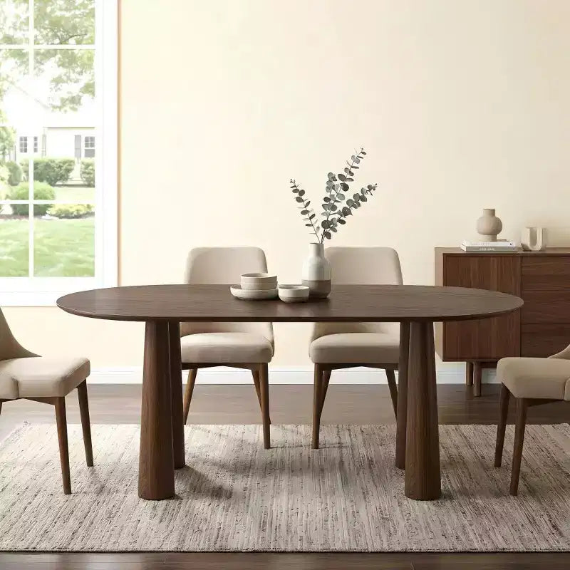 Table de salle à manger ovale en bois avec 4 pieds Table de cuisine moderne pour 6 personnes