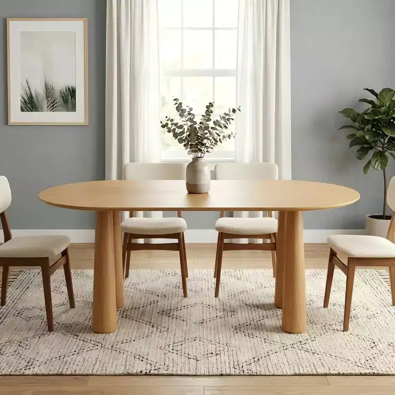Table de salle à manger ovale en bois avec 4 pieds Table de cuisine moderne pour 6 personnes