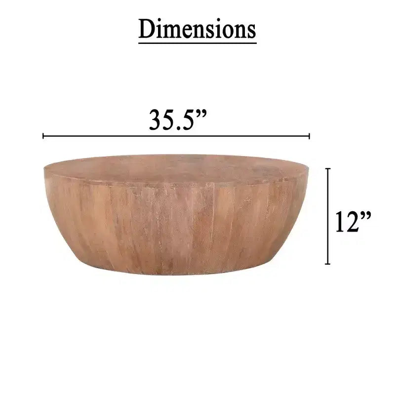 Table basse en bois en forme de tambour de 90 cm avec base à lattes