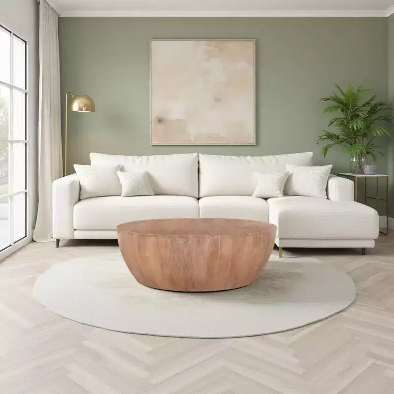 Table basse en bois en forme de tambour de 90 cm avec base à lattes