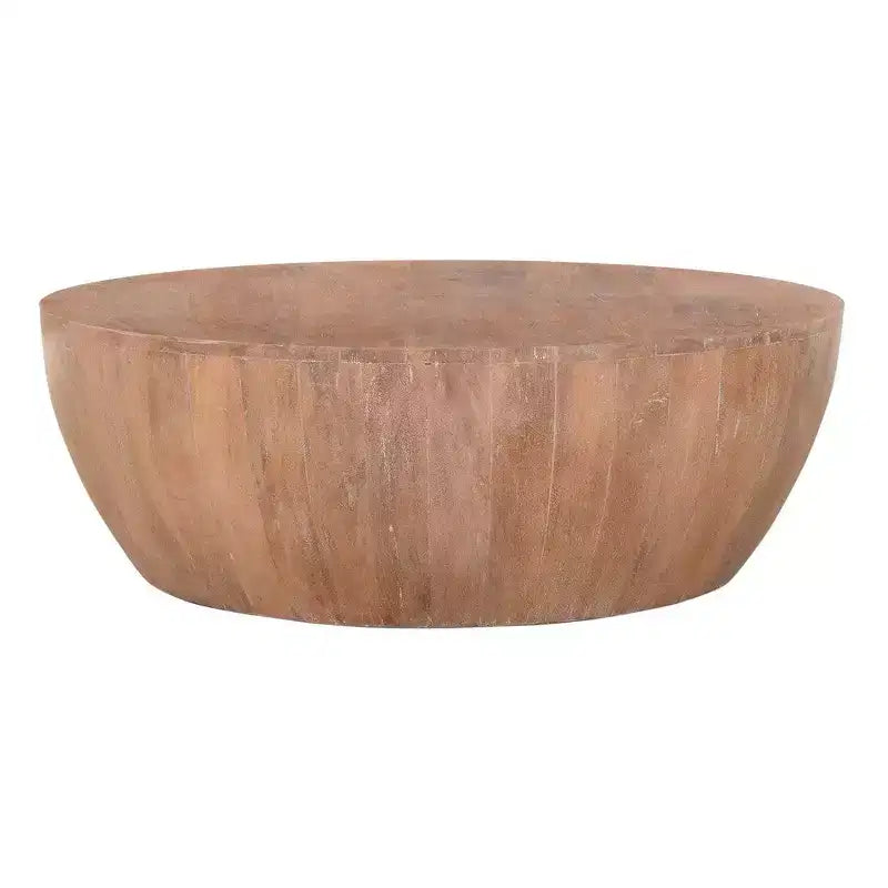Table basse en bois en forme de tambour de 90 cm avec base à lattes