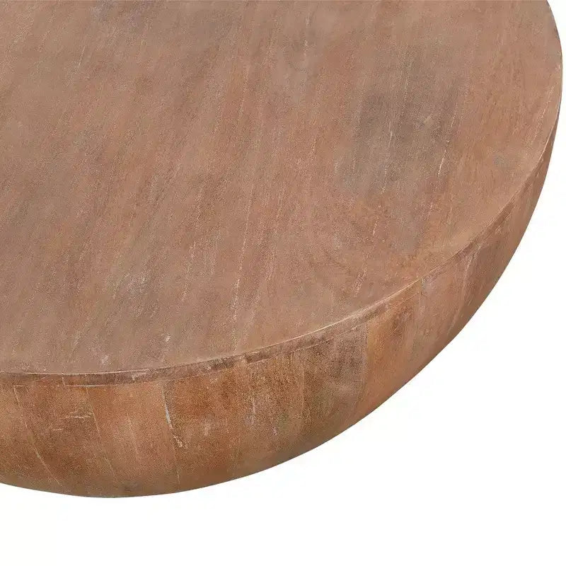 Table basse en bois en forme de tambour de 90 cm avec base à lattes