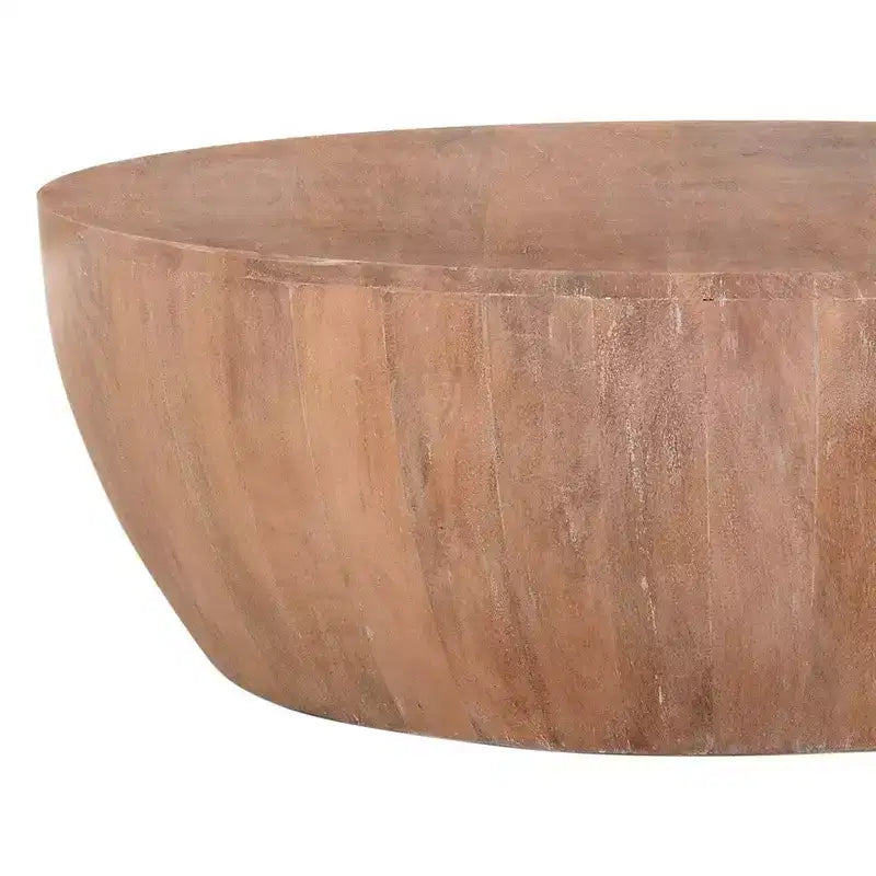Table basse en bois en forme de tambour de 90 cm avec base à lattes