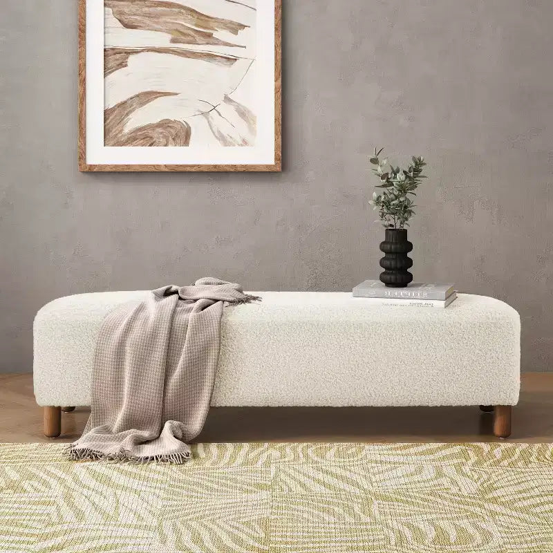 Banc pouf rembourré confortable avec pieds en bois, repose-pieds rectangulaire extra long pour chambre à coucher, entrée, couloir