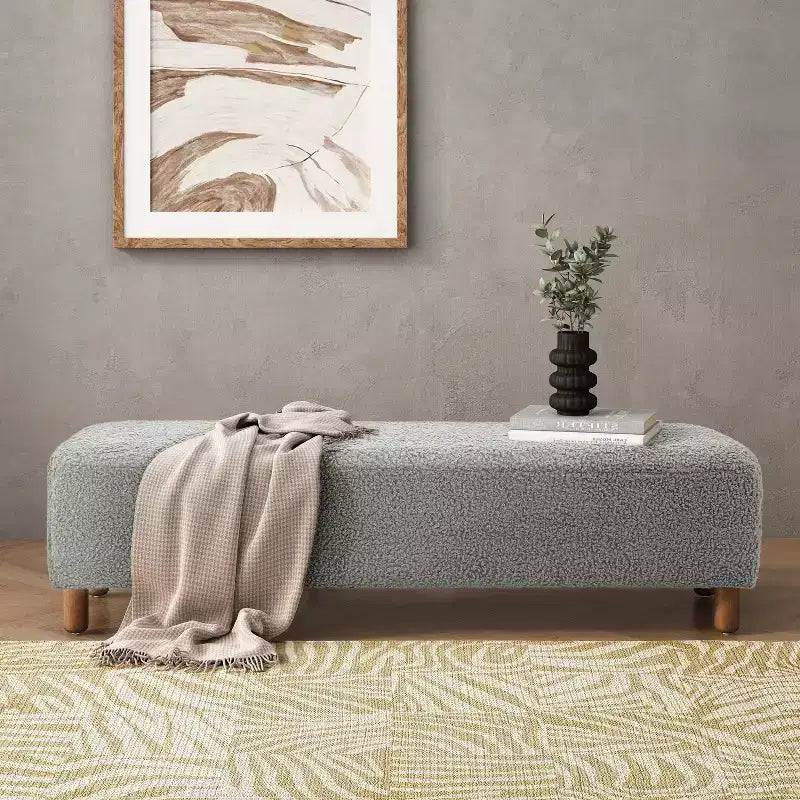 Banc pouf rembourré confortable avec pieds en bois, repose-pieds rectangulaire extra long pour chambre à coucher, entrée, couloir