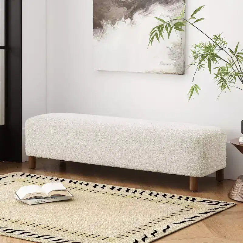 Banc pouf rembourré confortable avec pieds en bois, repose-pieds rectangulaire extra long pour chambre à coucher, entrée, couloir
