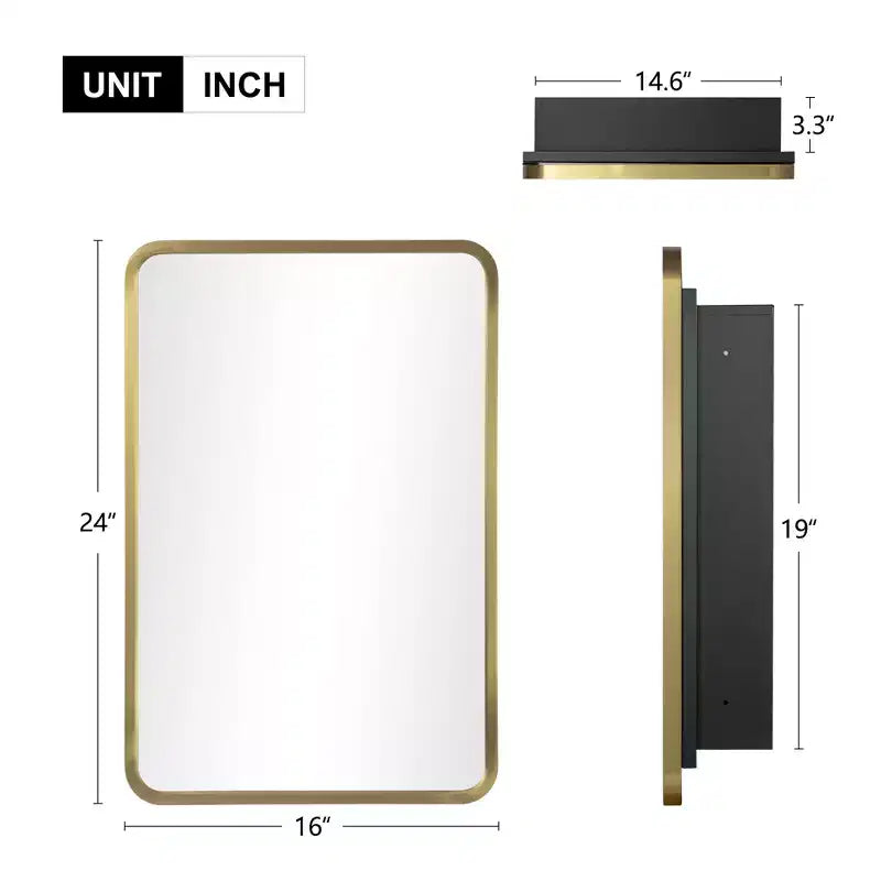 Miroir-armoire rectangulaire arrondi en fer forgé doré